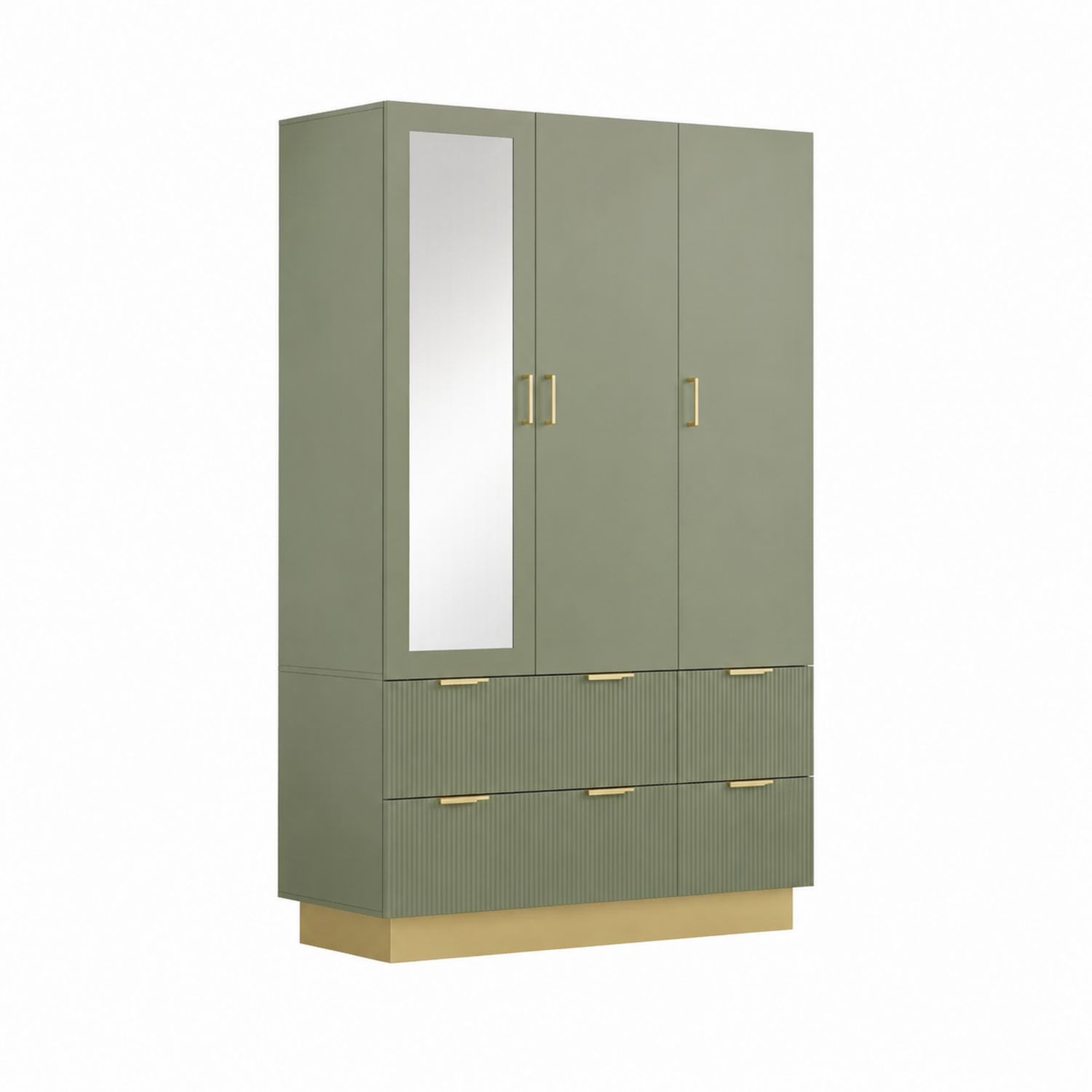 Armario de MDF Verde con Espejo y Tiradores Dorados 200x150x60 cm
