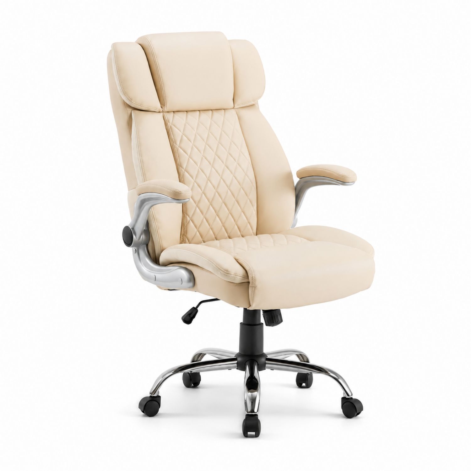 Silla ergonómica de oficina giratoria en piel sintética beige