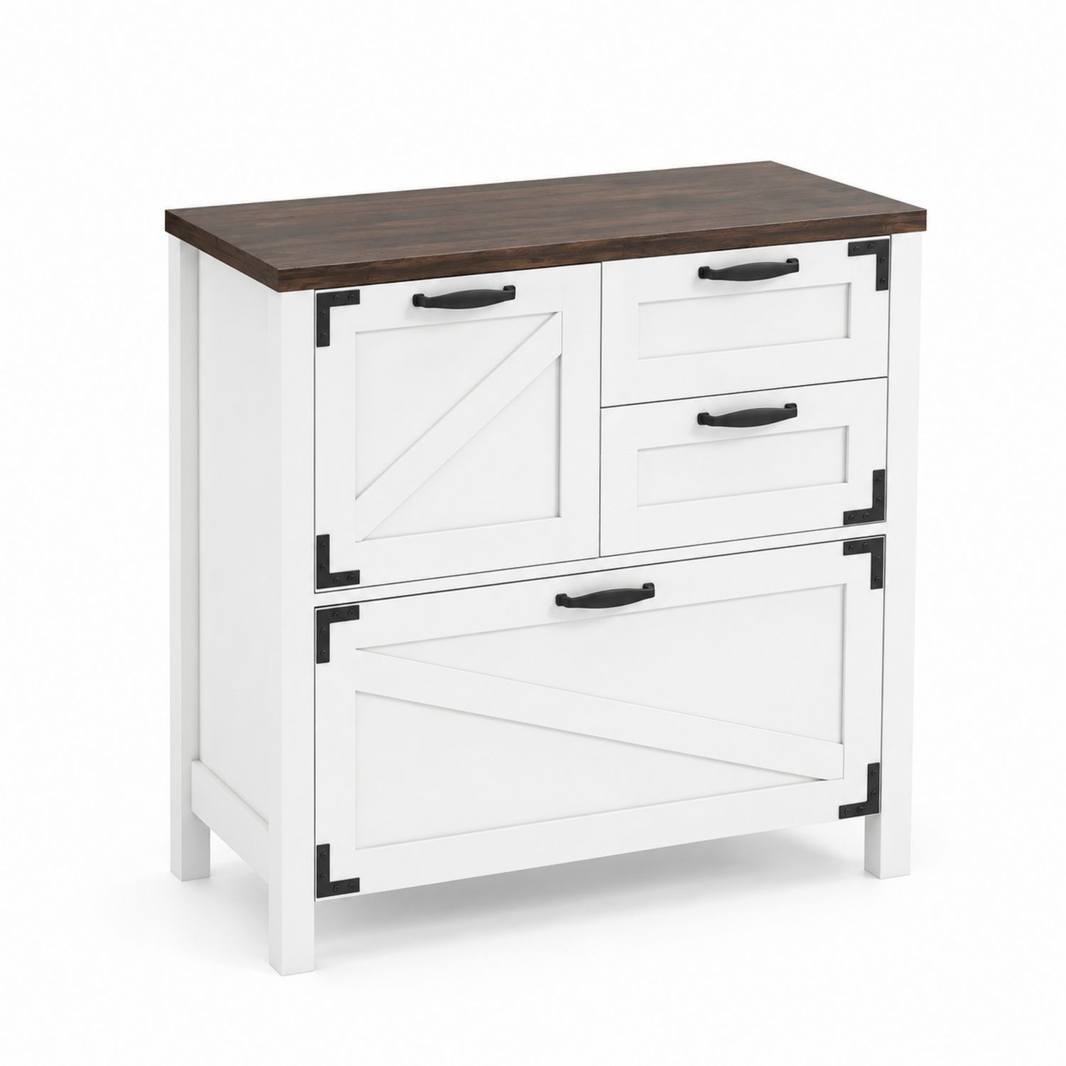 Archivador Blanco con Tablero de Madera y 3 Cajones