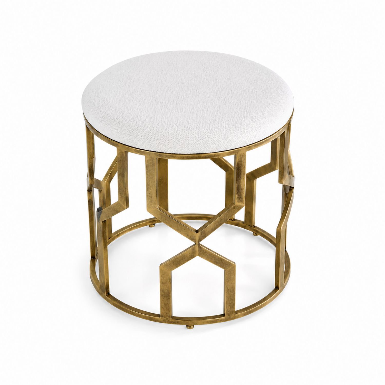 Puf redondo de metal y tela beige