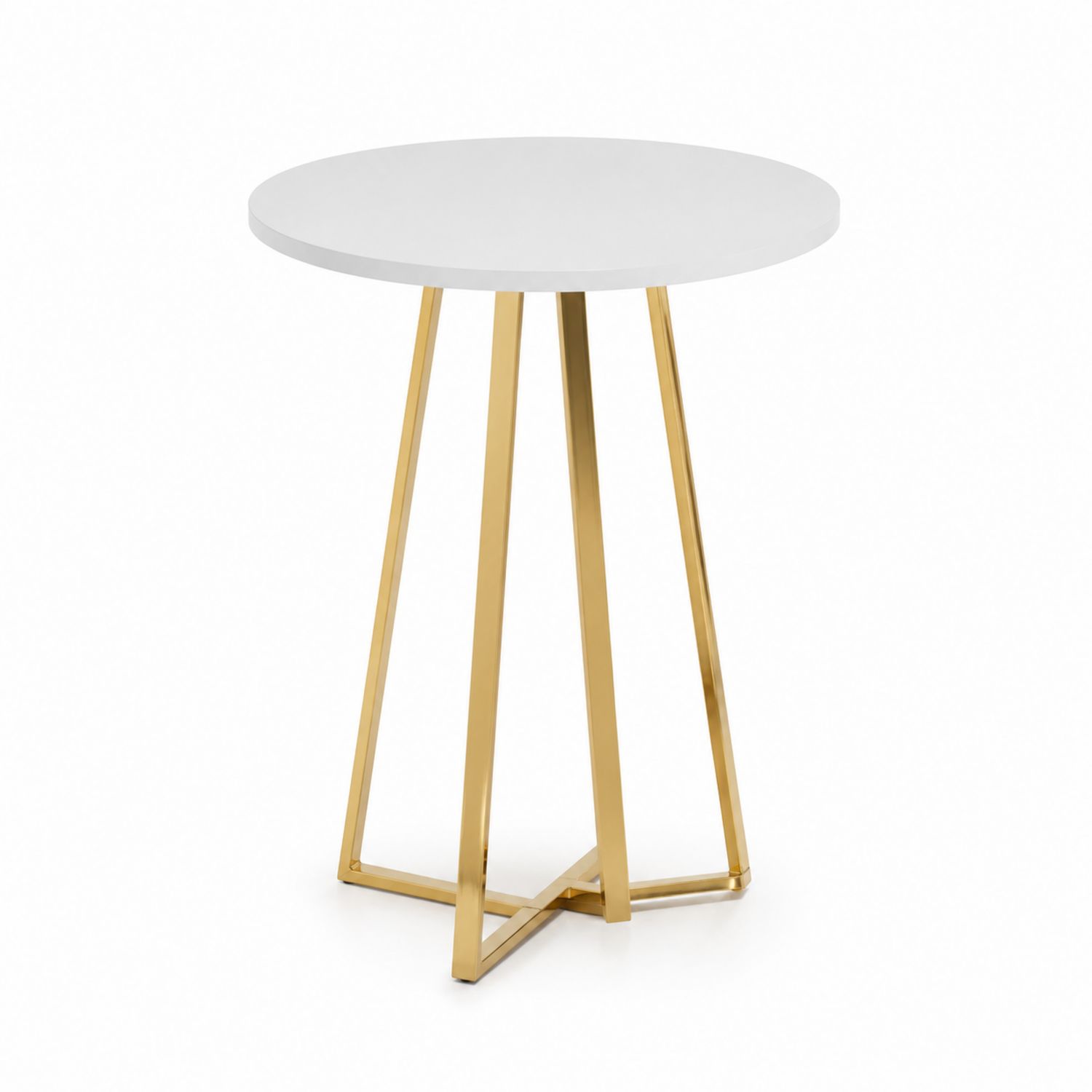 Mesa redonda de MDF blanco con patas doradas de acero inoxidable