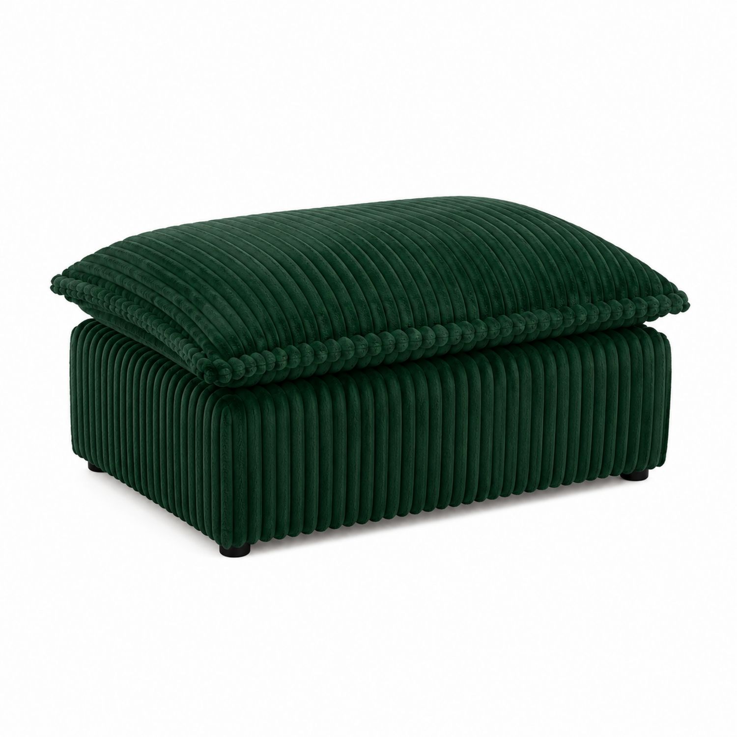 Puf de terciopelo verde oscuro con estructura de madera 80x60x40 cm