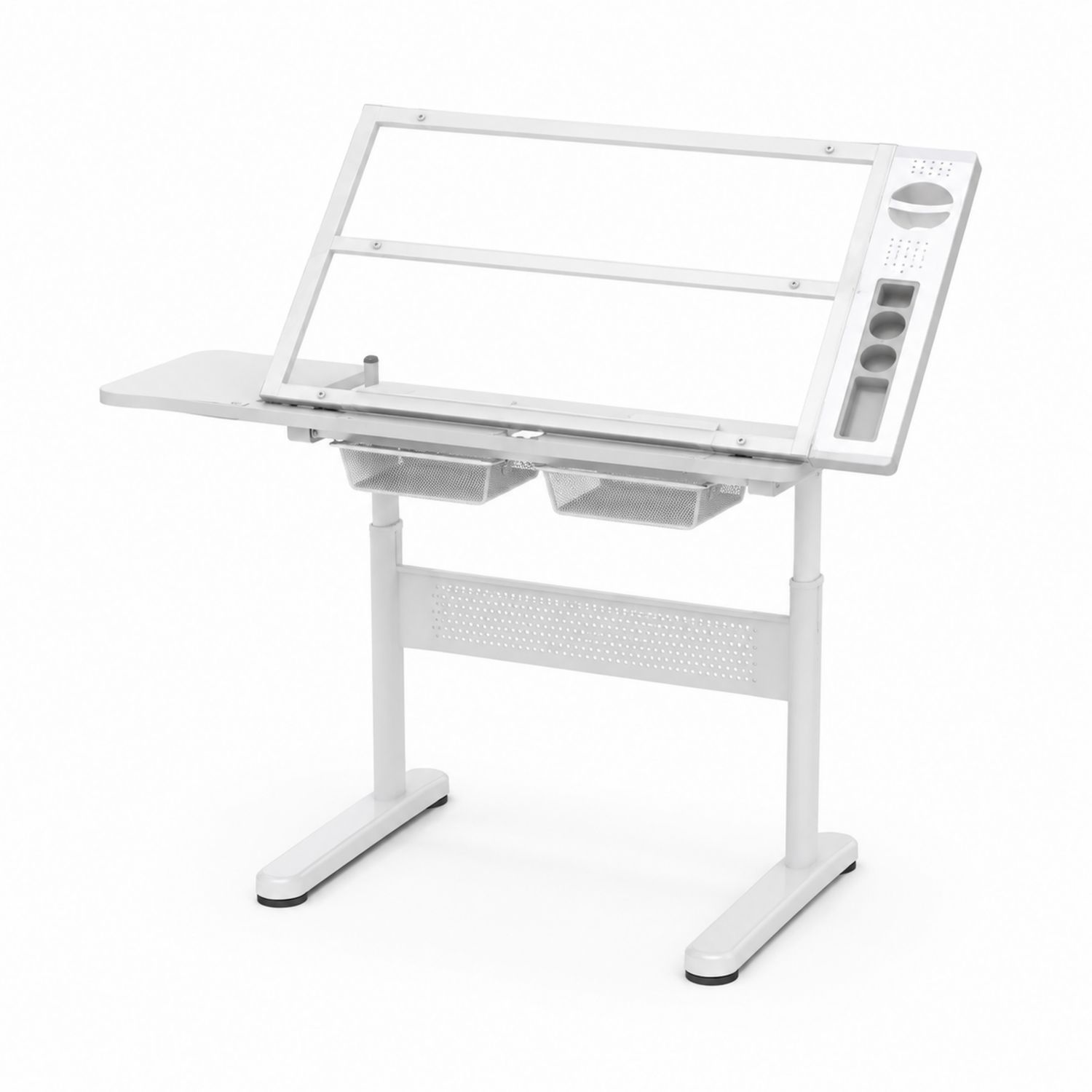 Mesa de Dibujo Inclinable de MDF y Metal Blanco