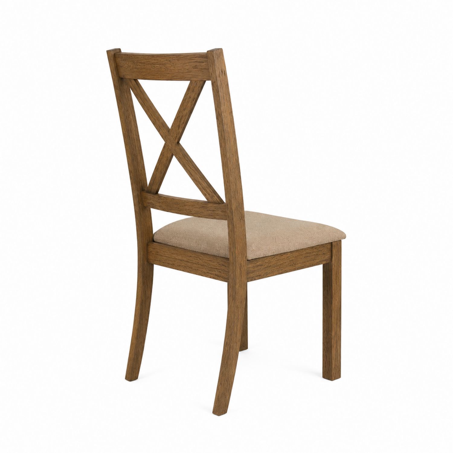 Silla de madera de roble con respaldo en cruz y asiento tapizado beige