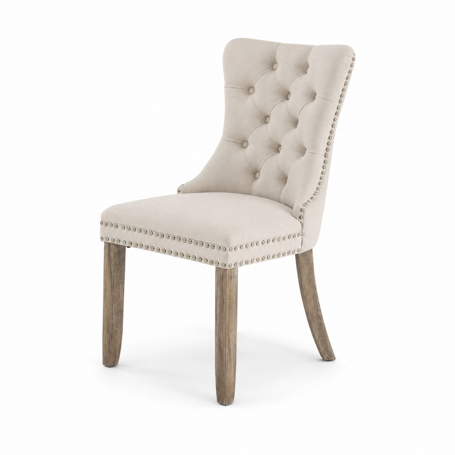 Silla de comedor de madera con tapizado en lino beige