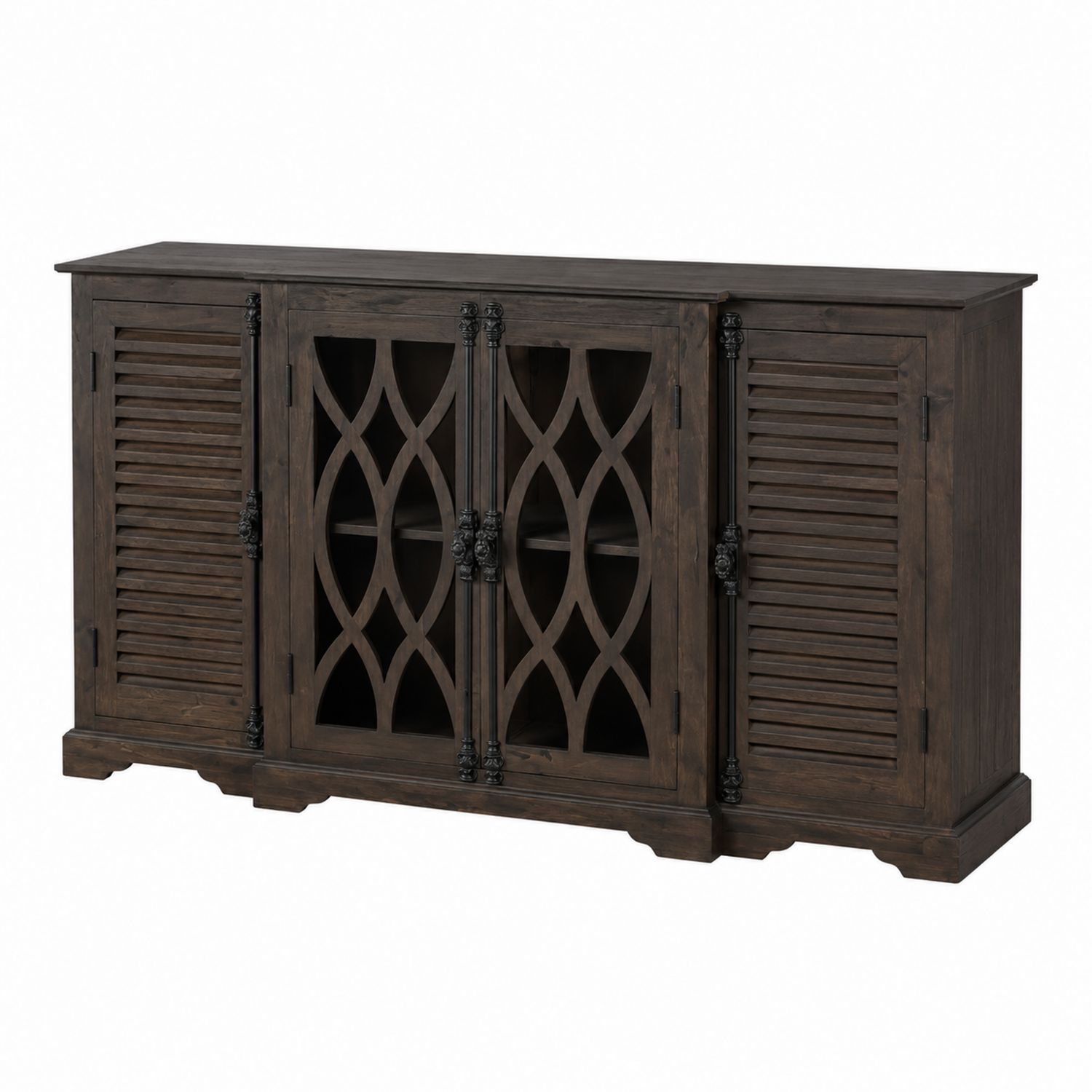 Aparador de madera de pino macizo 180x45x90 cm marrón oscuro