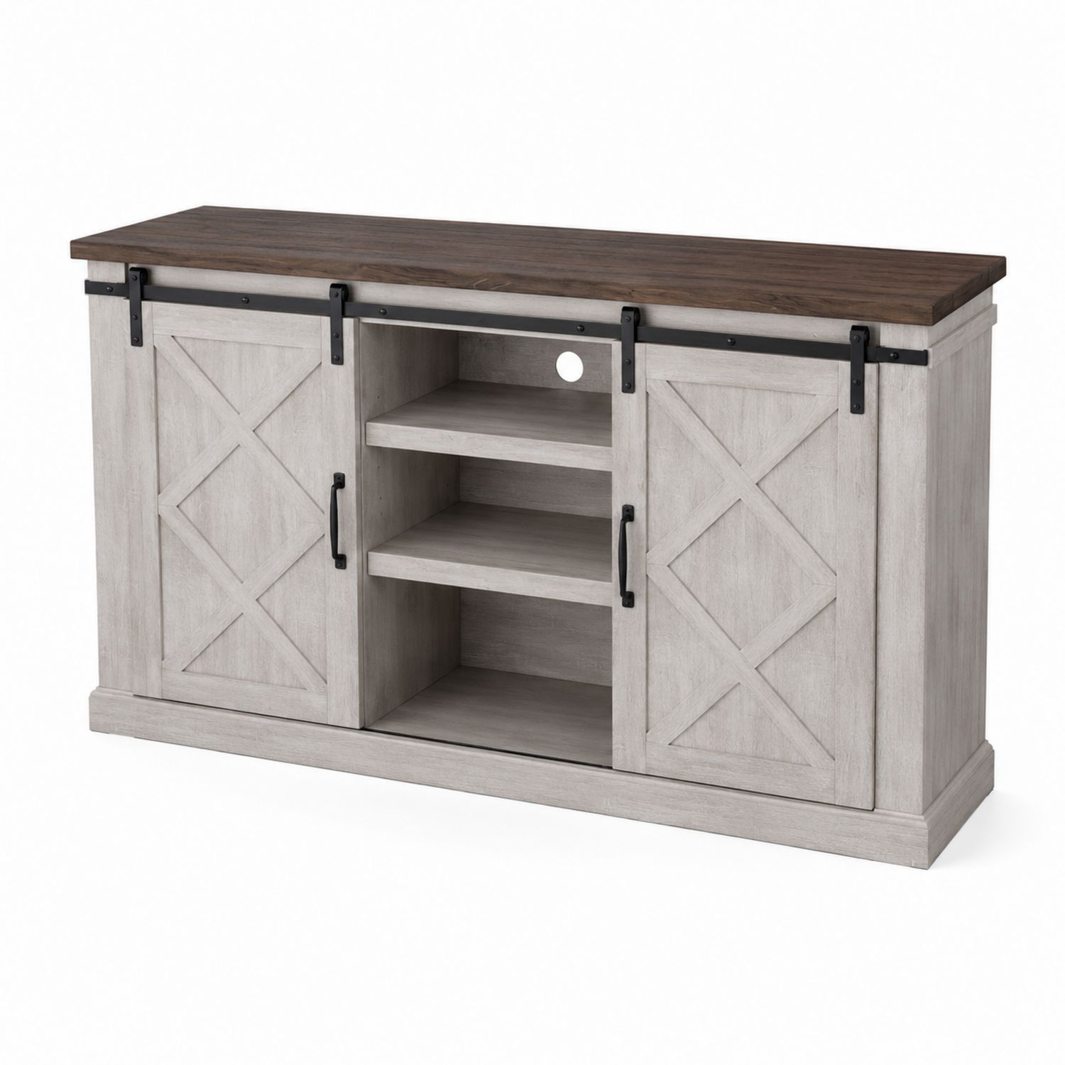 Mueble para TV de Madera y Metal con Puertas Correderas Blanco/Marrón