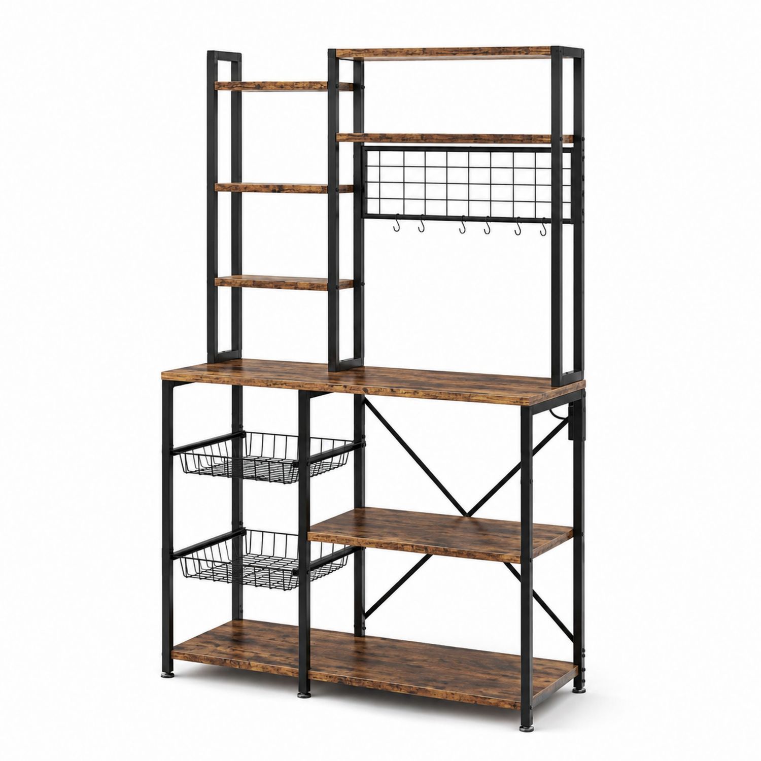 Estantería de Cocina de Metal y Madera con Cestas Deslizantes 160x100x40cm