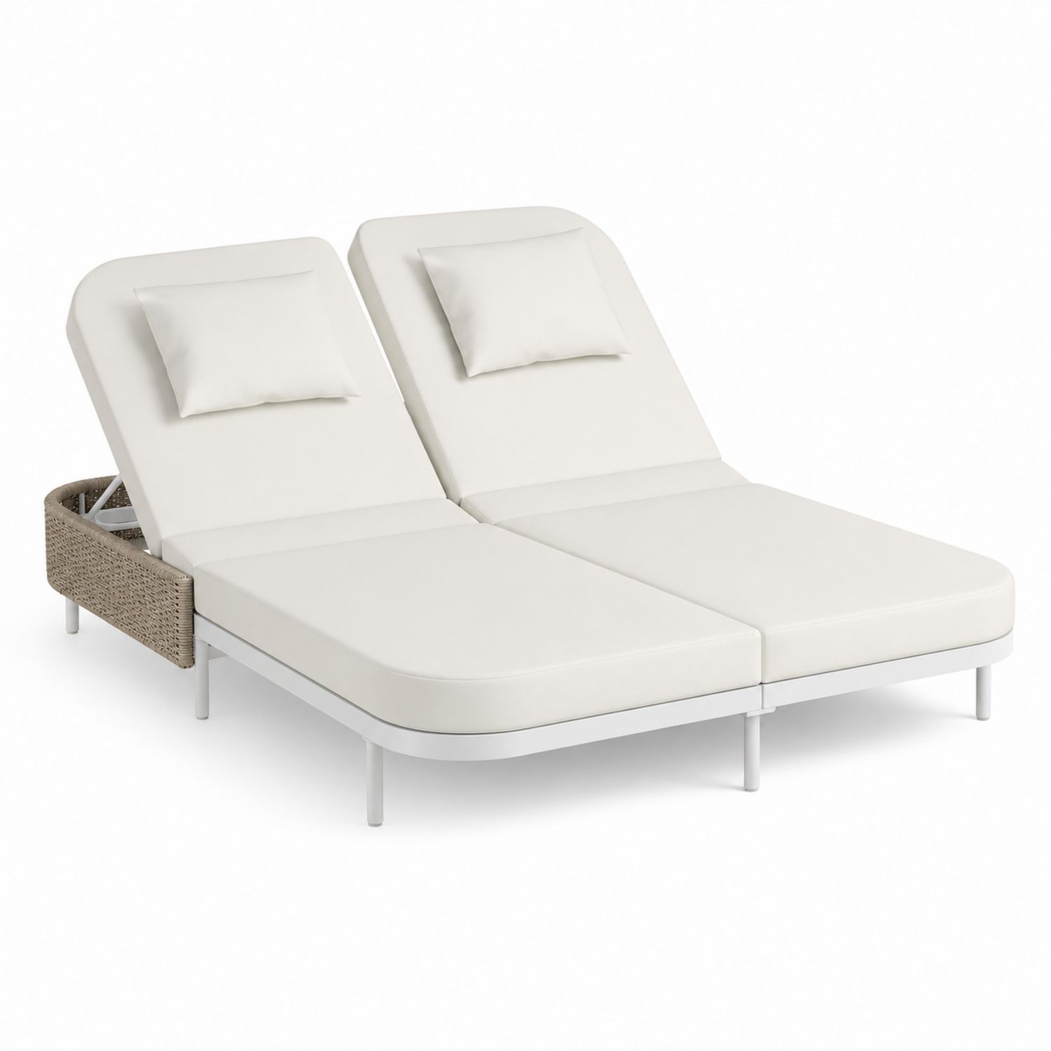 Cama de día doble de aluminio con cojines blancos