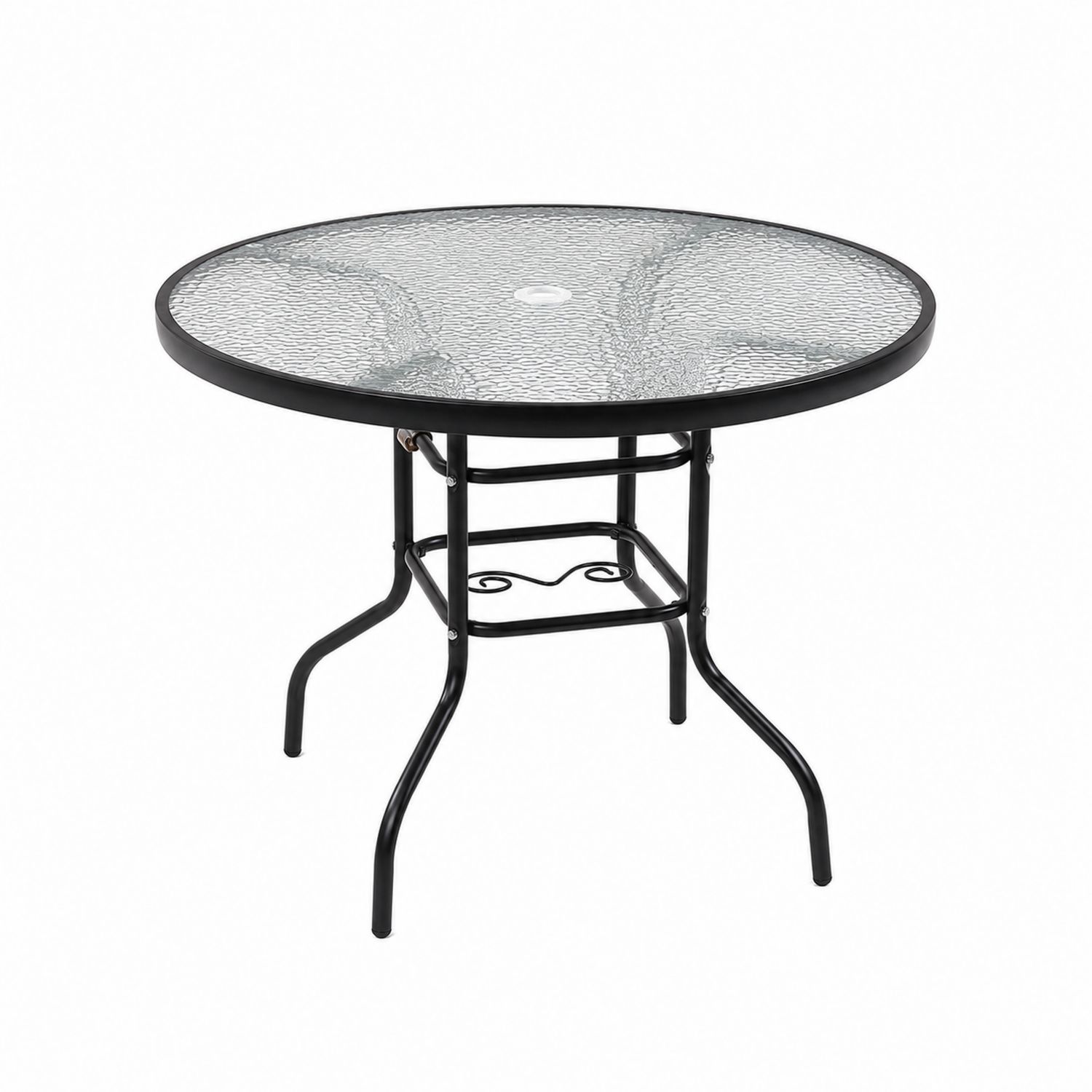 Mesa redonda de cristal templado y metal para exterior 90 cm