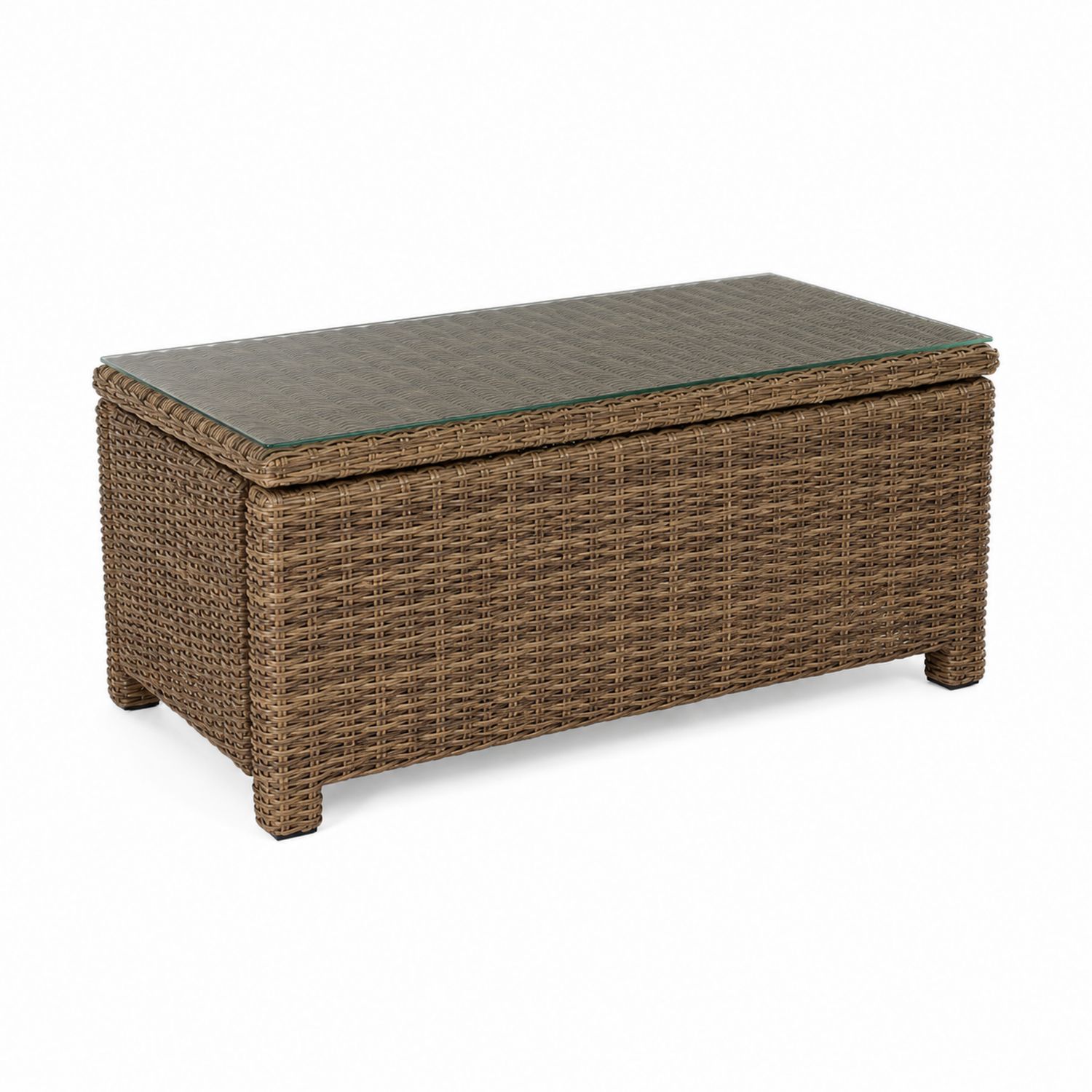 Mesa de centro para exteriores de ratán sintético con tapa de vidrio