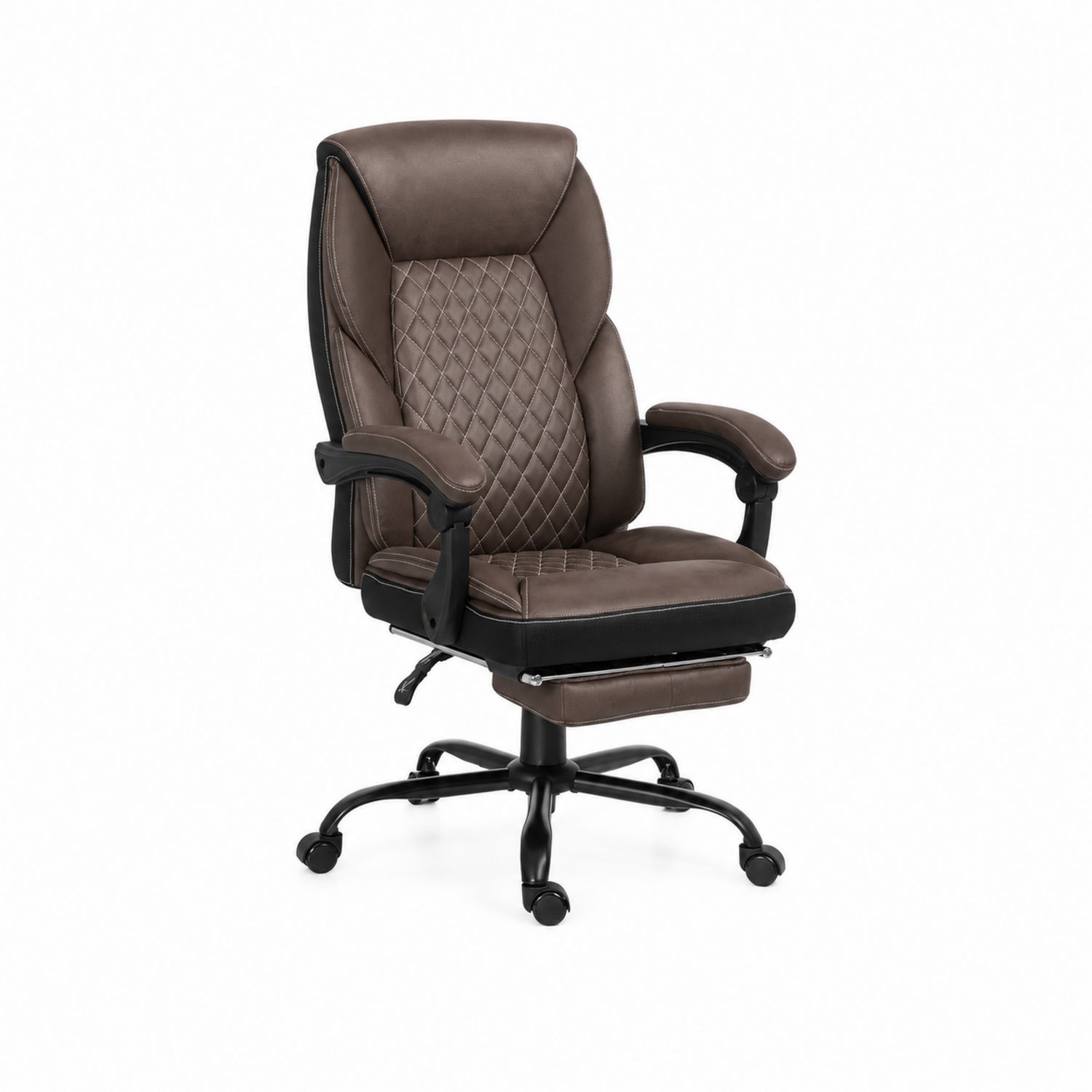 Silla de Oficina en Cuero Sintético Marrón con Reposapiés
