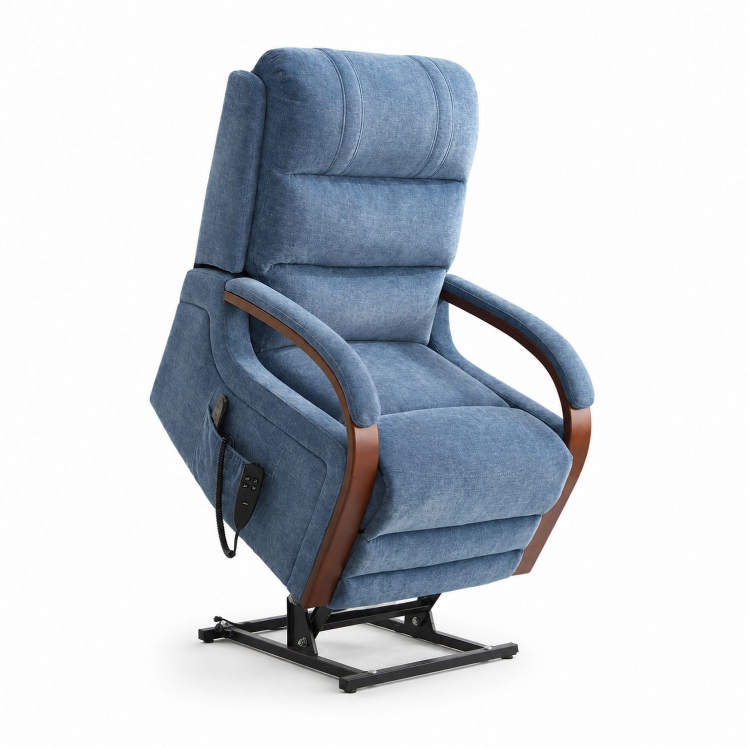 Silla Elevable Tapizada Azul con Mecanismo Eléctrico