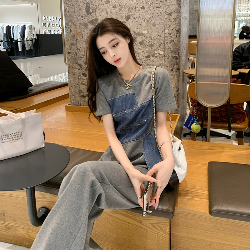 顯瘦牛仔拼接小個子獨特絕美巨好看的短袖t恤