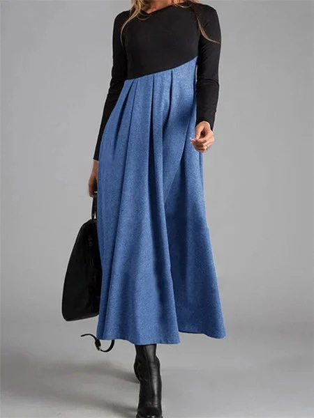 Elegant solid-color long-sleeve slim-fit dress