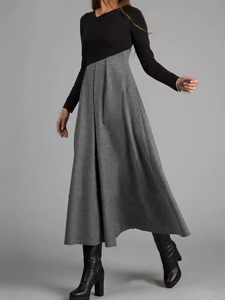 Elegant solid-color long-sleeve slim-fit dress