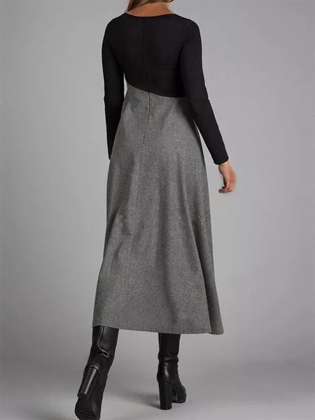 Elegant solid-color long-sleeve slim-fit dress