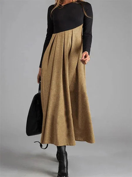 Elegant solid-color long-sleeve slim-fit dress