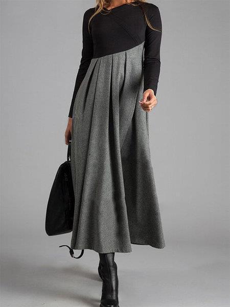 Elegant solid-color long-sleeve slim-fit dress
