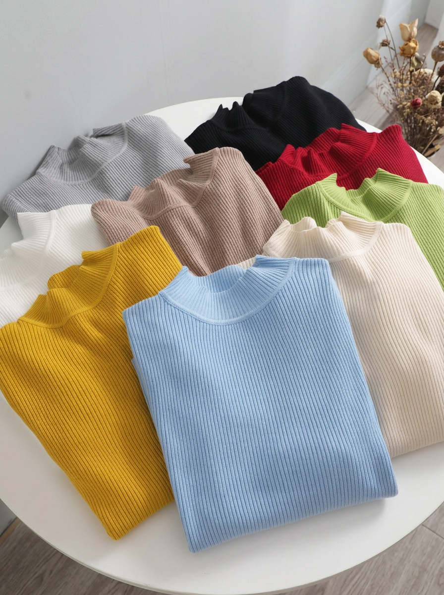 Solid Slim-Fit Long-Sleeve Mock Neck Knit Sweater (24 Colors)