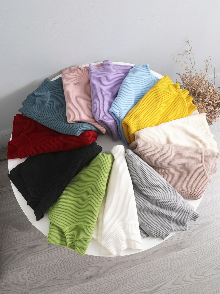 Solid Slim-Fit Long-Sleeve Mock Neck Knit Sweater (24 Colors)