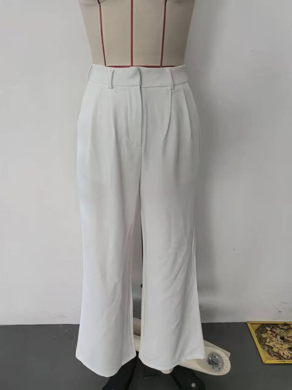 White High-Waist Casual Trousers Loose Fit Simple Office Style Long Pants