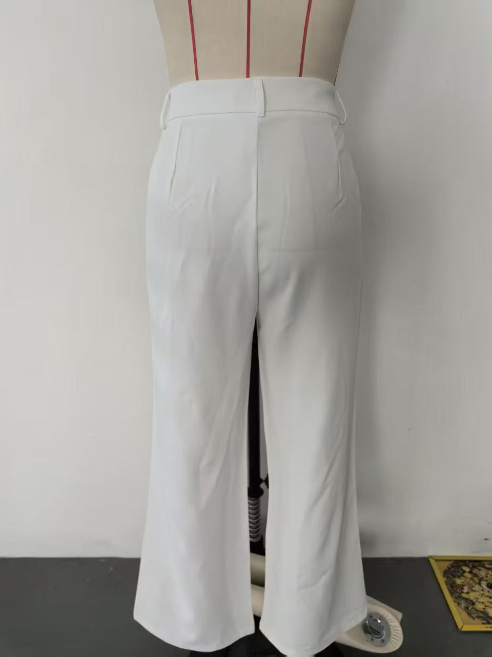 White High-Waist Casual Trousers Loose Fit Simple Office Style Long Pants