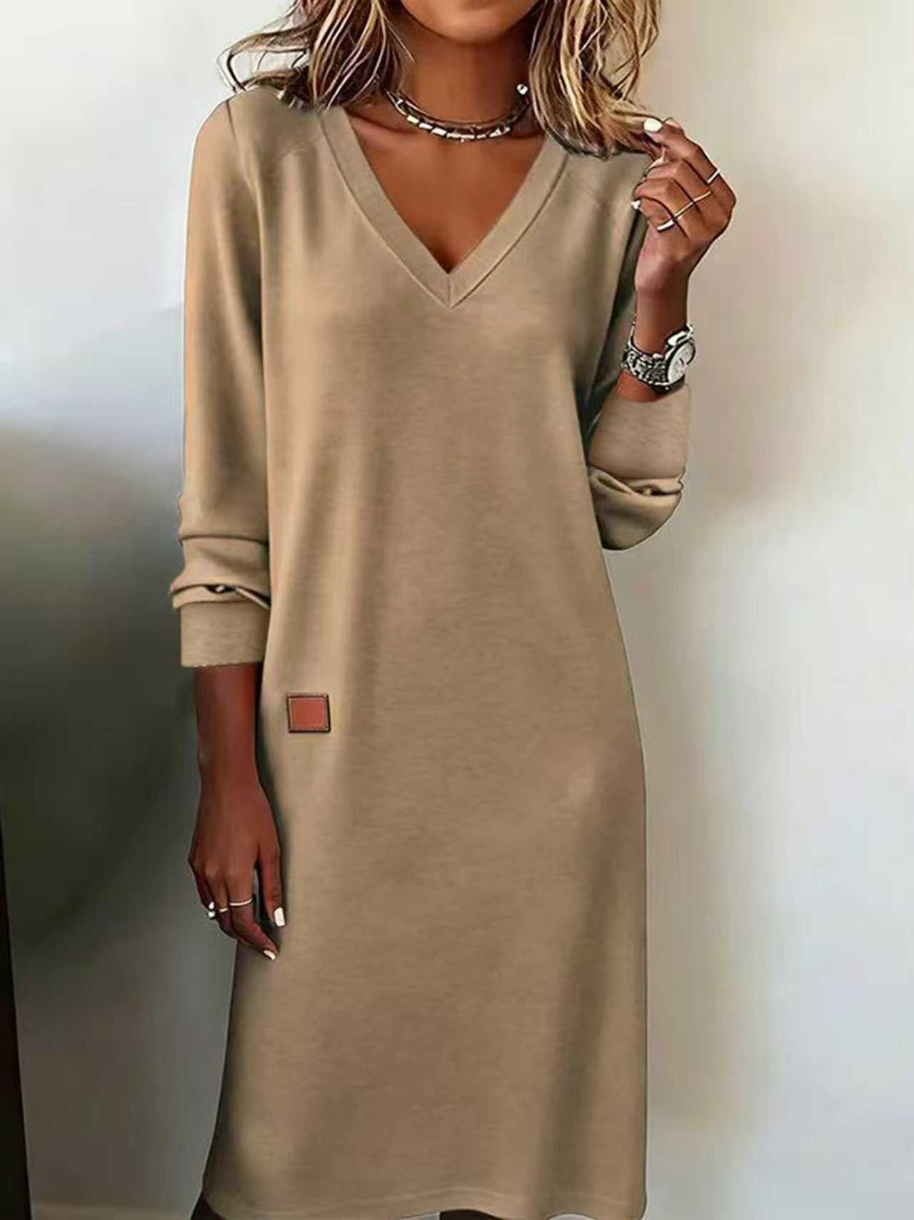 V-neck long fitted bodycon dress