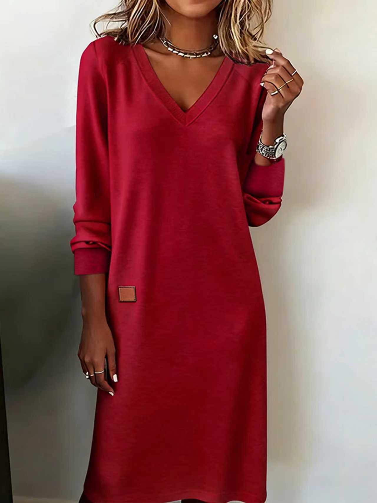 V-neck long fitted bodycon dress
