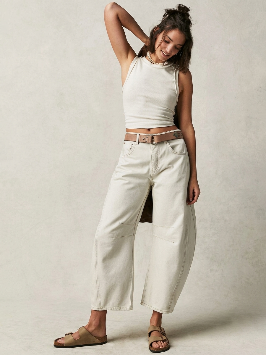 Unique Drape Washed Loose Straight Wide-Leg Jeans