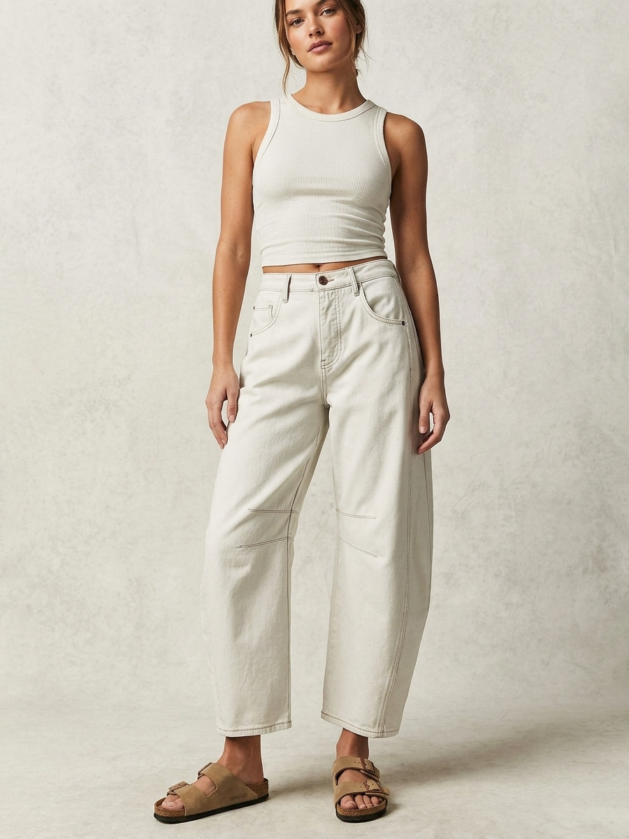 Unique Drape Washed Loose Straight Wide-Leg Jeans