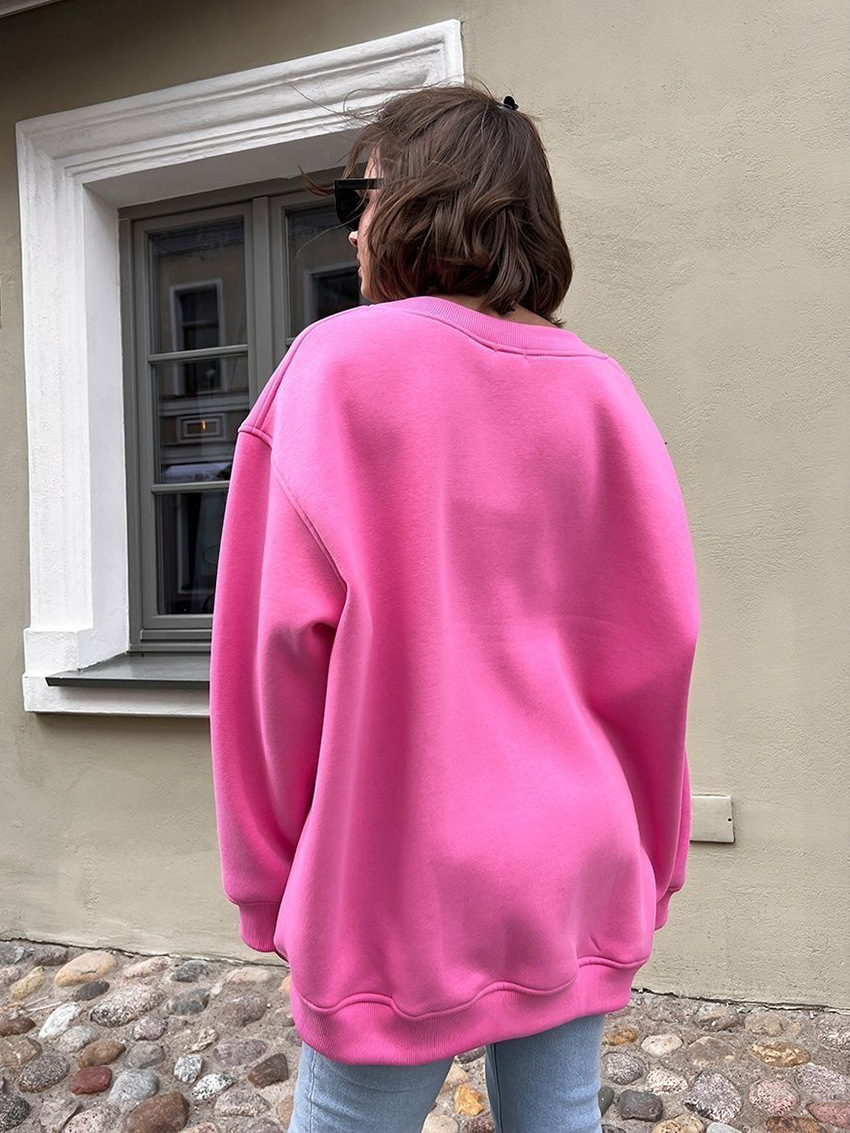 Oversize Fleece Pullover Hoodie - Solid Color, Round Neck, Loose Fit