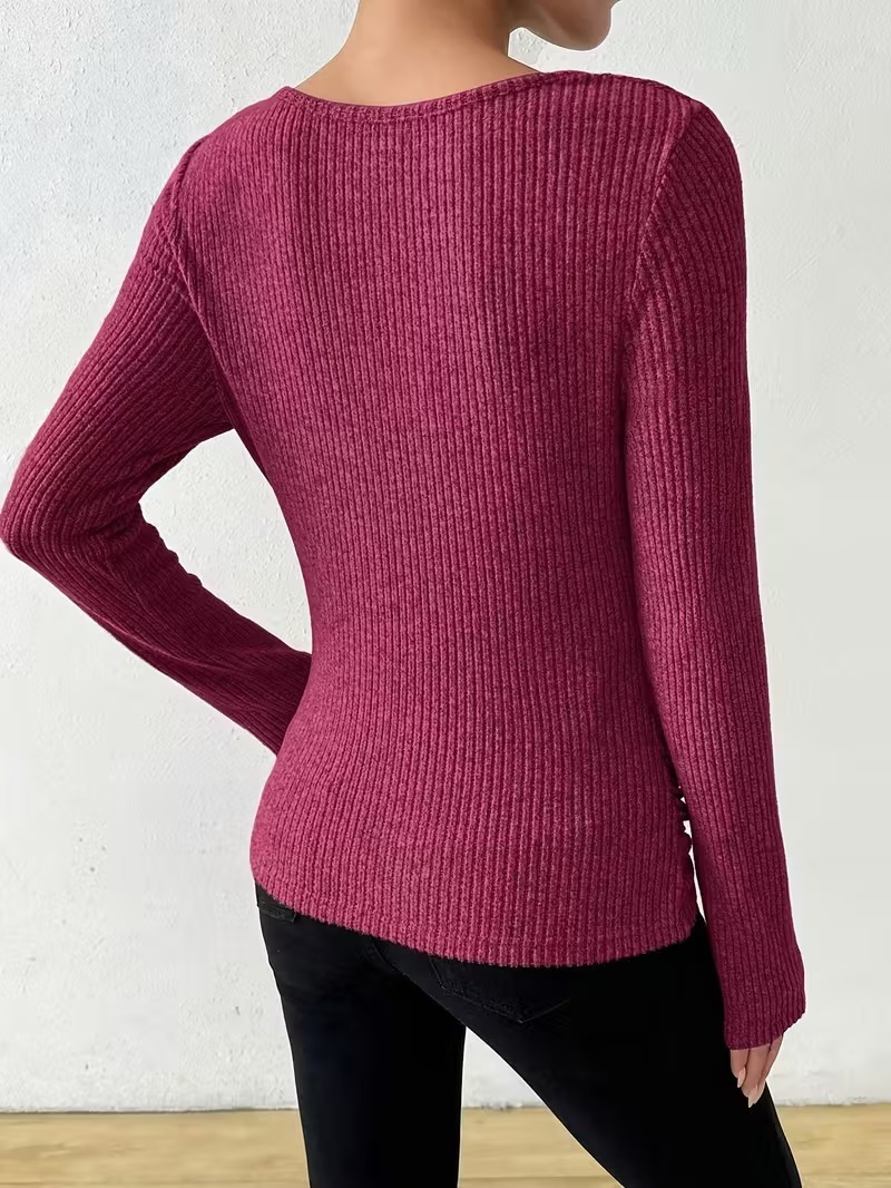 Women's Solid Color Long Sleeve Knit Sweater Casual Top