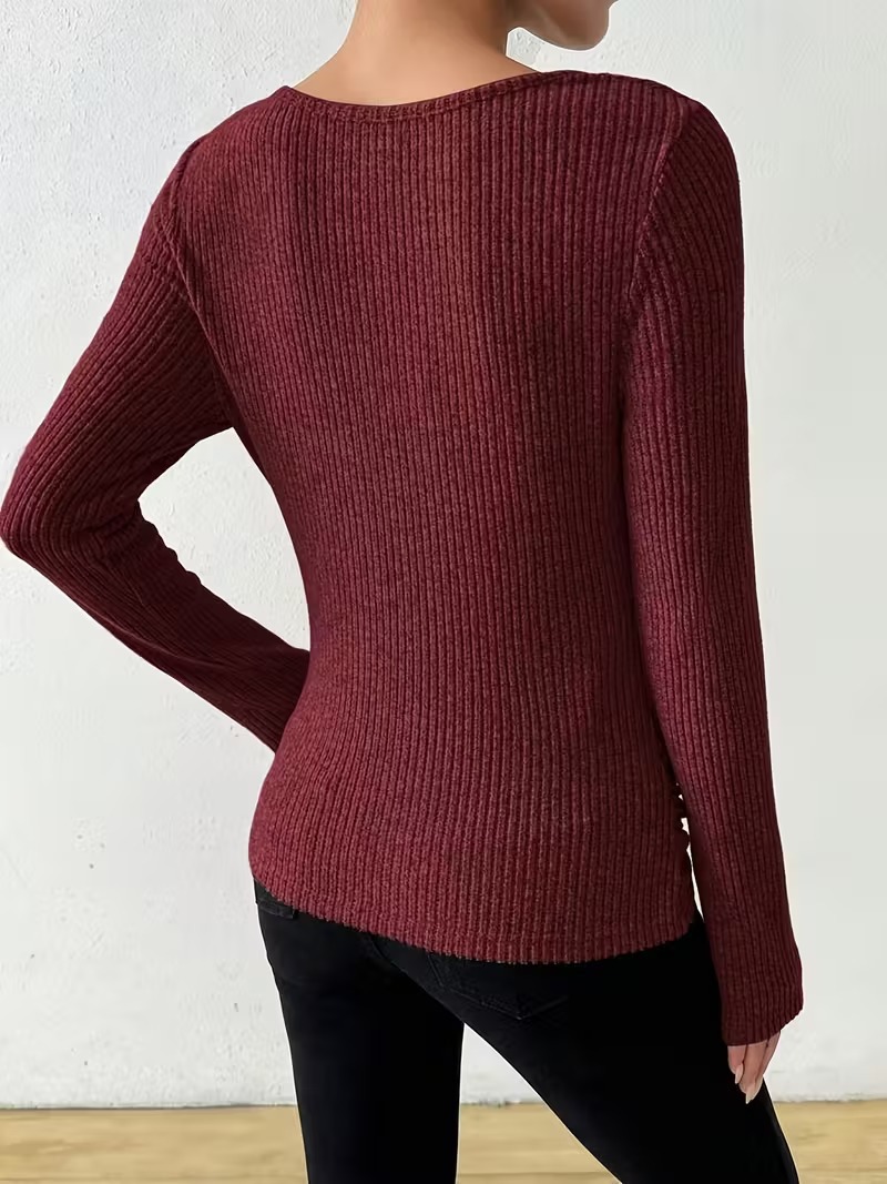 Women's Solid Color Long Sleeve Knit Sweater Casual Top
