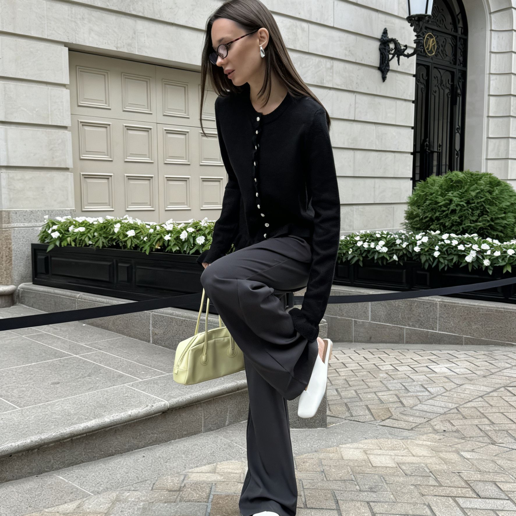 Long Sleeve Ruffled Knit Cardigan with Single-Breasted Buttons, Solid Color Casual Sweater