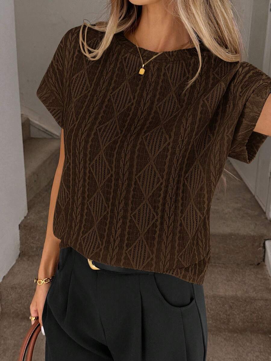 Casual Round Neck Jacquard Short Sleeve T-Shirt