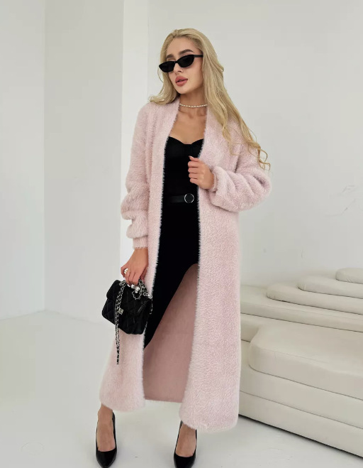 Solid-color mink long loose knit sweater
