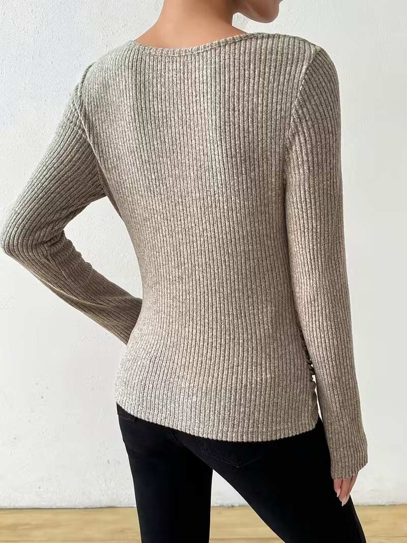 Women's Solid Color Long Sleeve Knit Sweater Casual Top