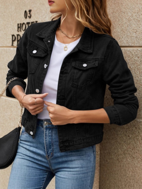 Single-breasted denim jacket with notched lapel