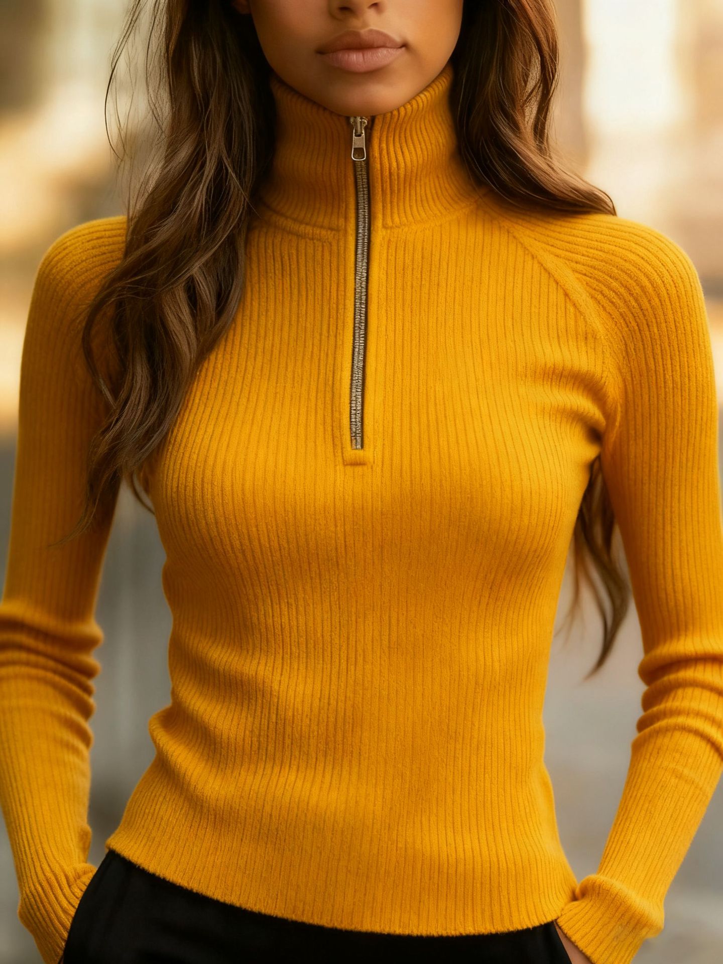 Mock Neck Slim Fit Knit Top