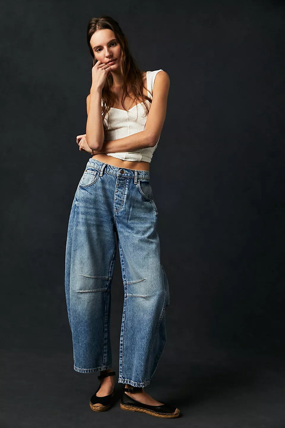 Niche Drape Loose Straight Wide-Leg Washed Jeans