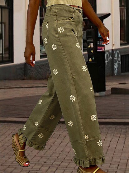 Floral print wide-leg pants
