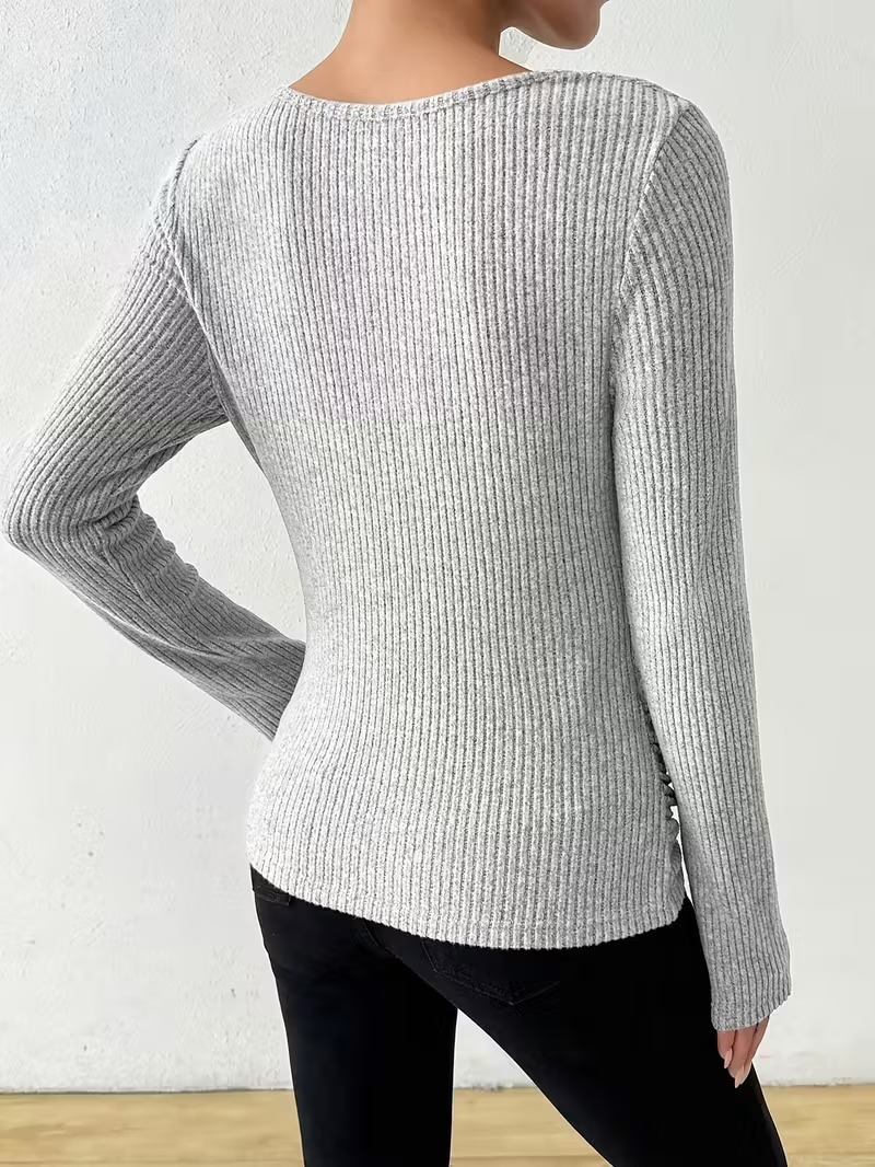 Women's Solid Color Long Sleeve Knit Sweater Casual Top
