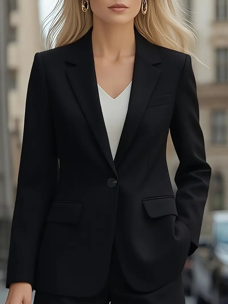 Long-sleeve solid-color single-button blazer