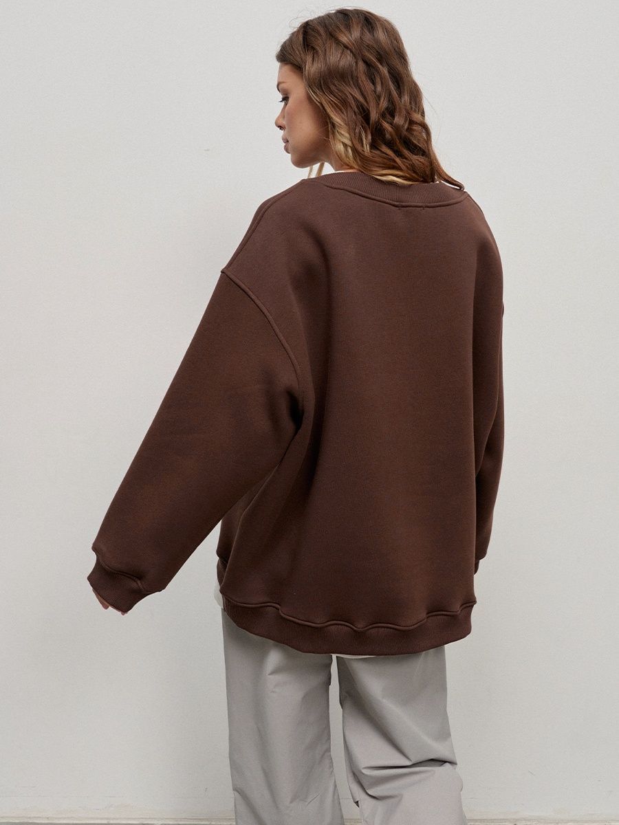 Oversize Fleece Pullover Hoodie - Solid Color, Round Neck, Loose Fit