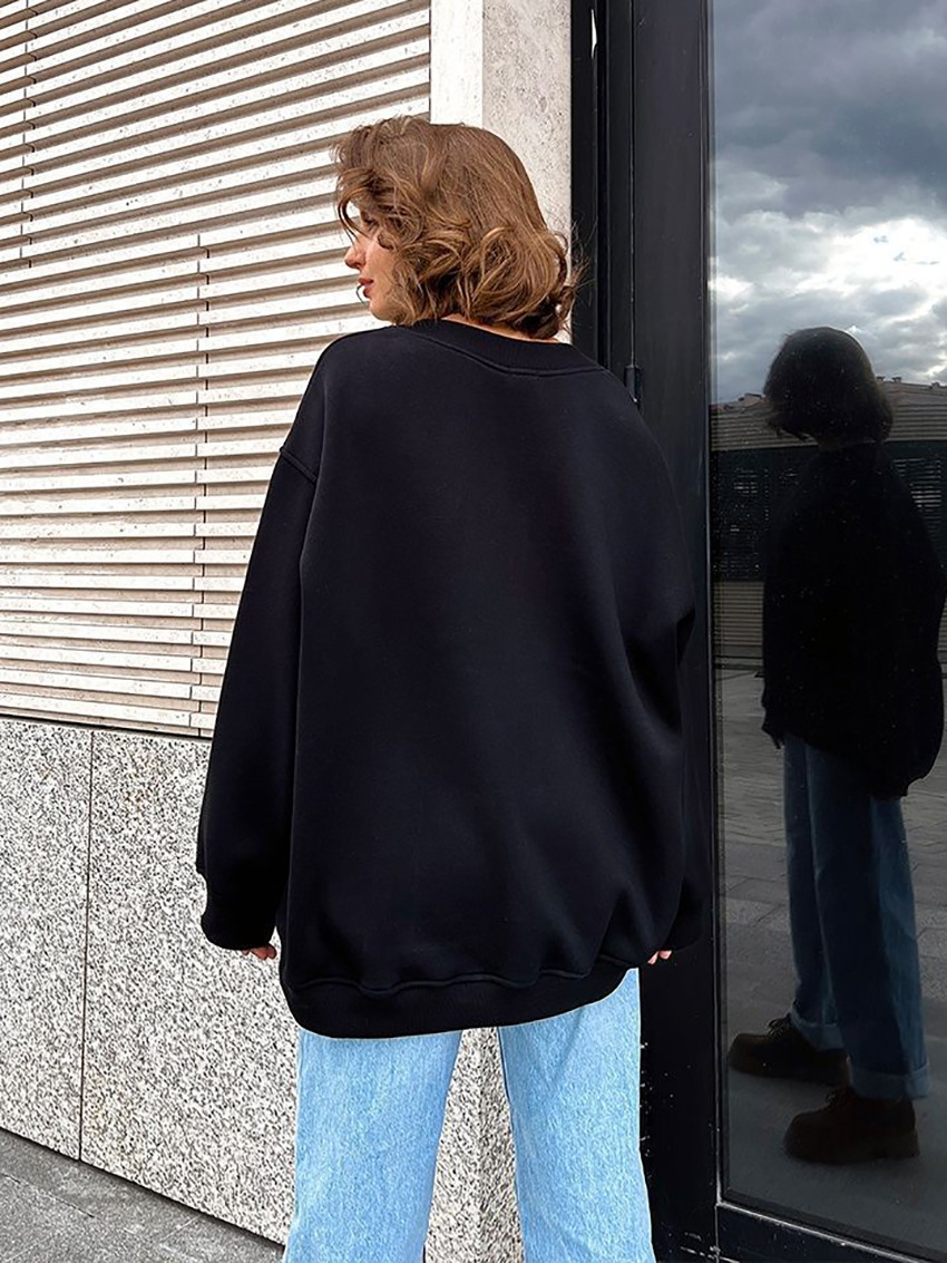 Oversize Fleece Pullover Hoodie - Solid Color, Round Neck, Loose Fit