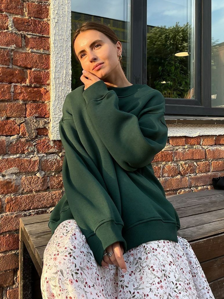 Oversize Fleece Pullover Hoodie - Solid Color, Round Neck, Loose Fit