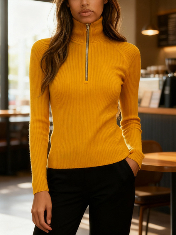 Mock Neck Slim Fit Knit Top