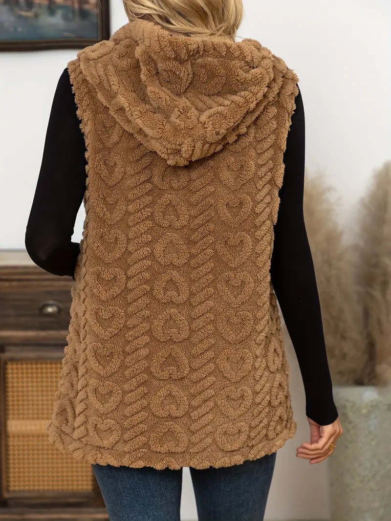 Double-sided diamond-quilted plush sleeveless hooded jacket