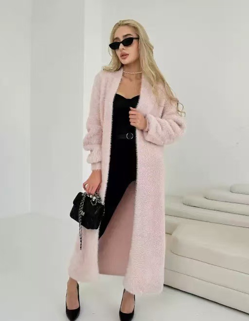Solid Color Mink Velvet Long Loose Knit Cardigan